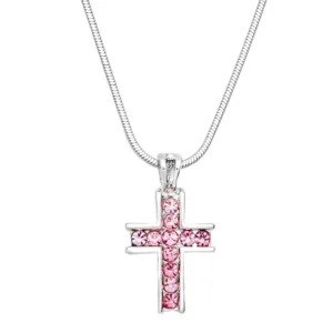 Cross Necklace White Gold S4 Pink
