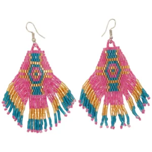 Beaded Earrings Pink Gold Turquoise Miyuki Beads F11