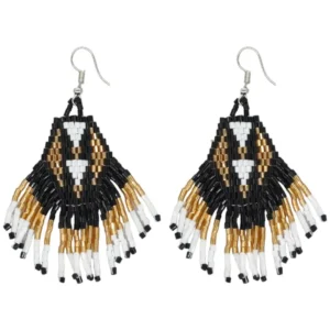 Beaded Earrings Black Gold White Miyuki Beads F23