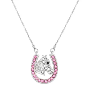 Horse Necklace White Gold S2 Pink