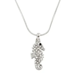Seahorse Necklace White Gold S1 Clear