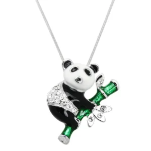 Panda Necklace White Gold S1 Black Clear And Green