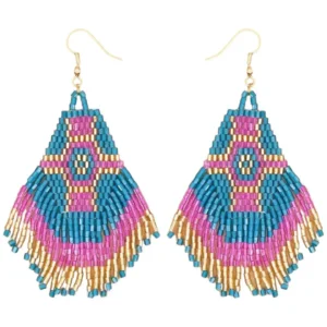 Beaded Earrings Turquoise Pink Gold Miyuki Beads F17