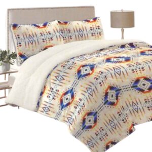 Sherpa Plush Blanket King White And Blue