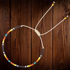 Handmade Beaded Bracelet Adjustable Black Yellow Orange