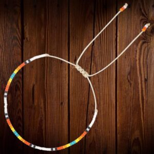 Handmade Beaded Bracelet Adjustable White Orange Yellow