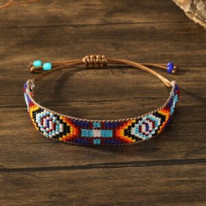 Handmade Miyuki Beaded Bracelets Adjustable Blue Orange Black
